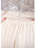 Champagne Chiffon Sliver Sequin V Neck Long Prom Dress 